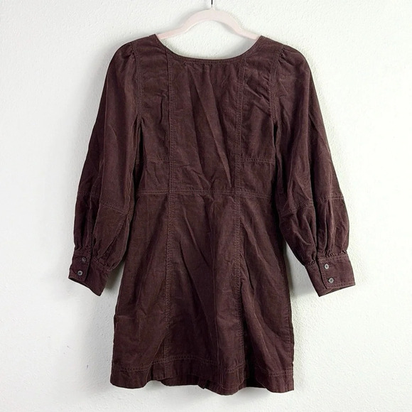 Madewell Corduroy Seamed Long-Sleeve Mini Dress in Chocolate Raisin color SZ 0 P - Picture 6 of 13